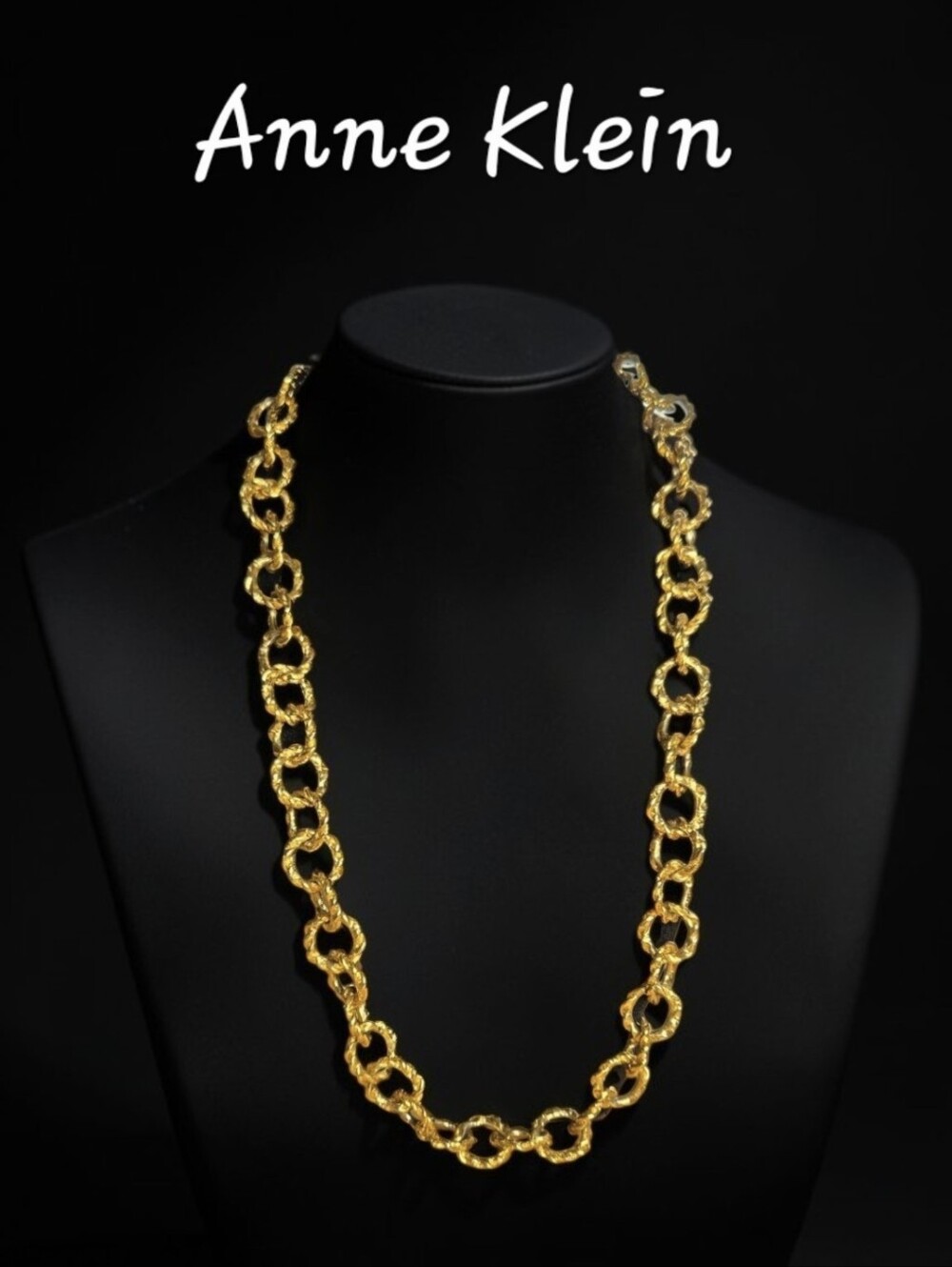 Vintage 1980s Anne Klein Heavy Gold-Plated Textured Rope Link Necklace
